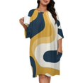 thumbnail image 1 of Abstract Mustard Navy Swirls Art Sleepshirts For Sleeping Travels Loose Sleepdress Pajama Dress Soft Nightdress Sleepwear, 1 of 7