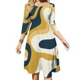 thumbnail image 1 of Abstract Mustard Navy Swirls Art Women's Fall Dresses Casual Loose Flowy Swing Shift Dress, 1 of 9