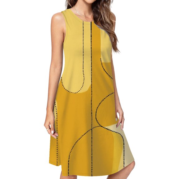 Abstract Mustard Yellow Artwork Spring Summer Dresses For Women Fashion Dress Casual Sleeveless Loose Sundress With Pockets