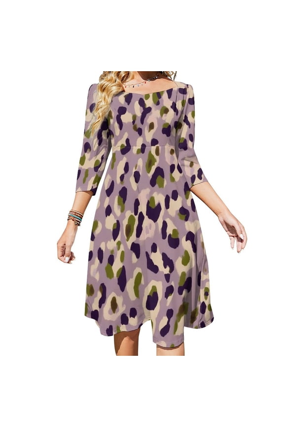 Abstract Muted Leopard Print Pattern Womens Summer Dress Tie Back A Line Flare Dress
