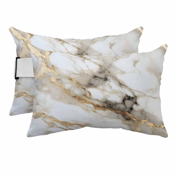 Abstract Natural Art Marble Pattern Outdoor Pillow for Chaise Lounge Chair,Head Resting Pillow with Insert, Stone Texture Gpld Stripe Waterproof Lumbar Pillows for Patio,11"x16" 2 Pack