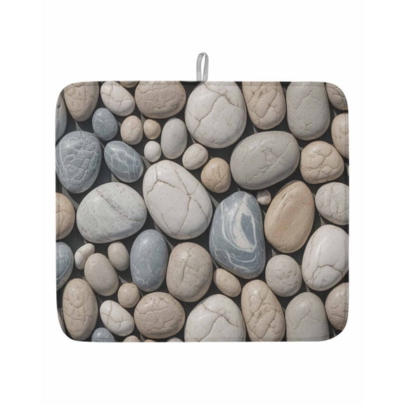 Abstract Natural Grey Cobblestone Dish Drying Mats for Kitchen Counter,Absorbent Microfiber Dish Drainer Rack Mat Modern Grey Pebble Stone Drying Pad for Sinks,Utensils,Countertops,16x18in