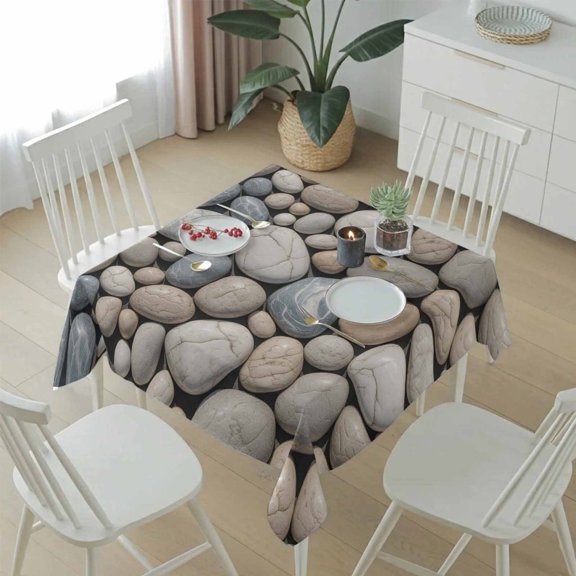 Abstract Natural Grey Cobblestone Table Cloth 54x54in, Waterproof Square Tablecloth Wipeable Tablecloths Modern Grey Pebble Stone Table Covers for Dining Tables Party Indoor Outdoor