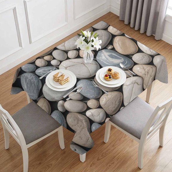 Abstract Natural Grey Cobblestone Table Cloth 60x84in, Waterproof Rectangle Tablecloth Wipeable Tablecloths Modern Grey Pebble Stone Table Covers for Dining Tables Party Indoor Outdoor