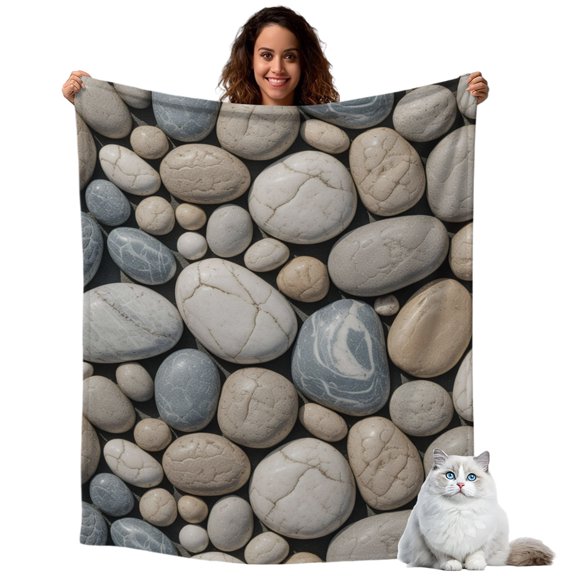 Abstract Natural Grey Cobblestone Throw Blanket Flannel Fleece Throws, Modern Grey Pebble Stone Lightweight Super Soft Warm Blankets for Couch Sofa Bed All Season Use,30x40 IN