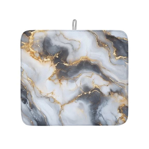 Abstract Natural Marble Texture Dish Drying Mats for Kitchen Counter,Absorbent Microfiber Dish Drainer Rack Mat Gray White Stone Gold Crack Drying Pad for Sinks,Utensils,Countertops,16x18in