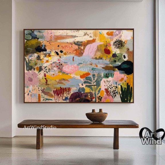 Abstract Nature Framed Canvas Print Modern Expressionist Garden Scene Art Large Colorful