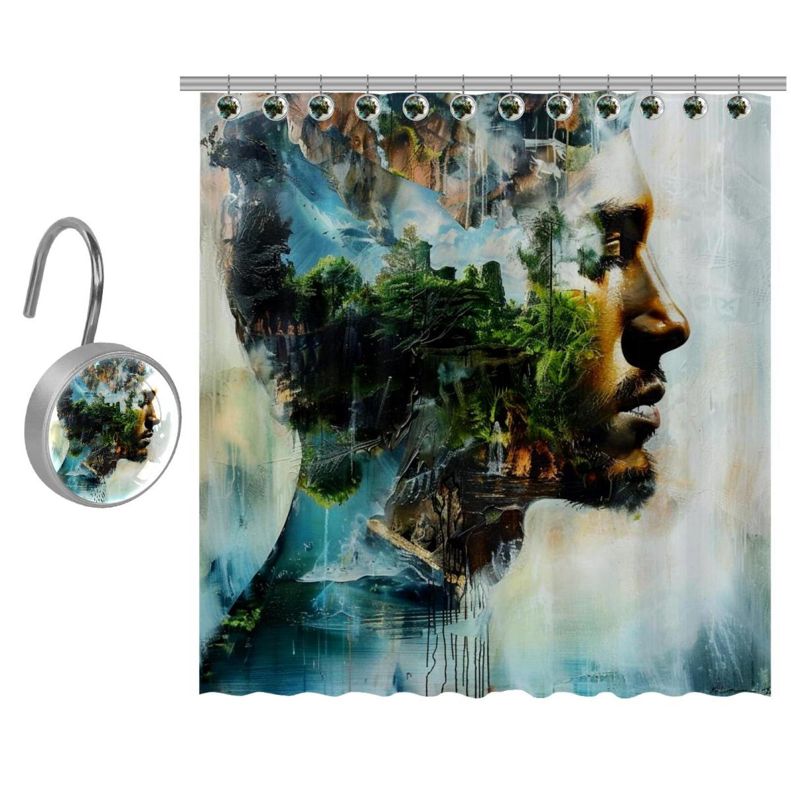 Abstract Nature Man Shower Curtain,Watercolor Shower Curtain Waterproof