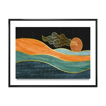 Abstract Nature Sea Sun Sky Mountain Landscape 20 in x 12 in Framed Painting Canvas Art Print, by Designart