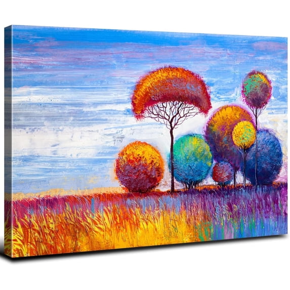 Abstract Nature Wall Art Colorful Tree Pictures Wall Decor Watercolor Forest Landscape Canvas Painting Geometric Trees Scenery Poster Prints Aesthetic Artwork for Living Room Bathroom Decoration 12x16