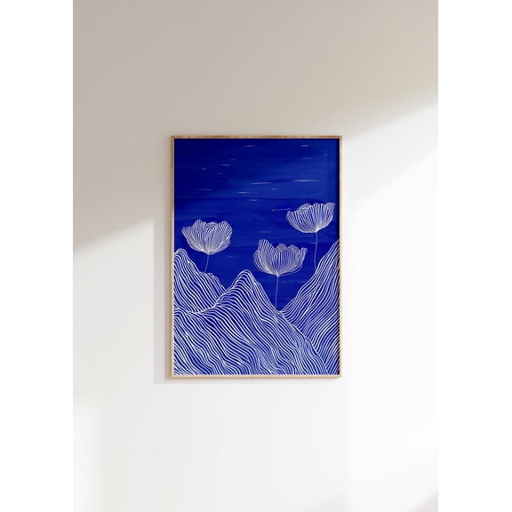 Abstract Nature Wall Art - Minimalist Mountain And Flowers - Minimalist Floral Art, Modern Home Decor, Unframed Canvas Size 8x12