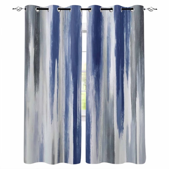 Abstract Navy Blue Blackout Curtains for Bedroom Living Room Darkening Curtains 54 Inch Long Vintage Grey Street Painting Art Short Curtain for Small Window Treatment Grommet Drapes 52"x54"x2
