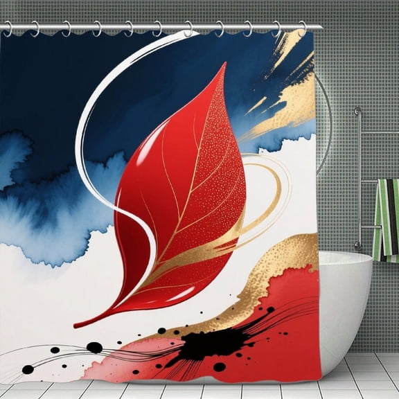 Abstract Navy Blue Burnt Orange Print Shower Curtain,Modern Fabric Waterproof Shower Curtain Set with Hooks 70.8×70.8Inch (180×180cm)
