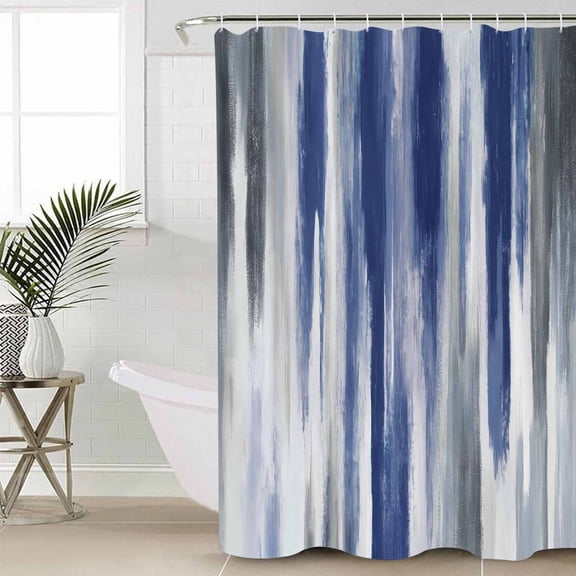 Abstract Navy Blue Extra Long Shower Curtain Set, Waterproof Shower Curtains for Bathroom, Vintage Grey Street Painting Art Washable Fabric Cloth Bath Curtain for Bathtub with Hooks 72x96 Inches