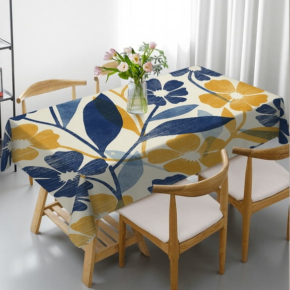 Abstract Navy Blue Gold Rectangular Tablecloth, 2D Flat Printing - Holiday Party Tablecloth Tablecloths rectangle , Cafe, dinner, picnic