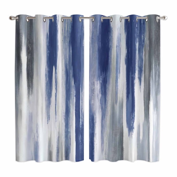 Abstract Navy Blue Kitchen Curtains 84 Inch Length, Vintage Grey Street Painting Art Grommet Top Bedroom Living Room Curtains, Light Filtering Cafe Curtain Drapes 2 Panels Set 104''x84''