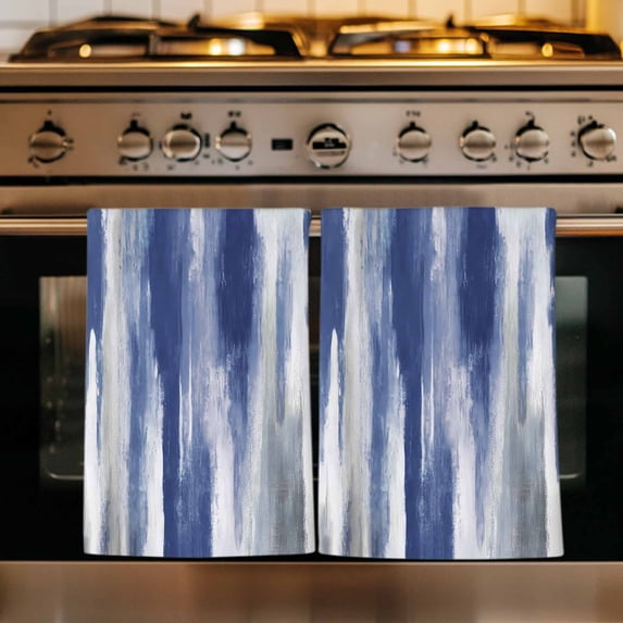 Abstract Navy Blue Kitchen Towels Set of 4, Vintage Grey Street Painting Art Absorbent Dish Towels for Kitchen, Microfiber Hand Towel, Quick Drying Tea Towel for Cleaning Decorative Dishcloths