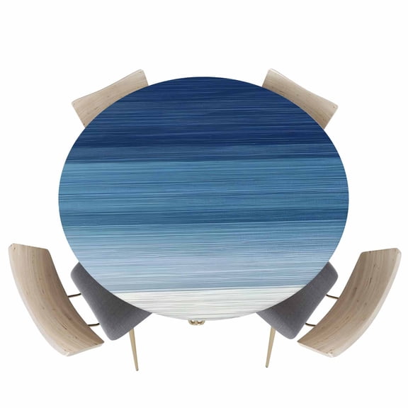 Abstract Navy Blue Ombre Stripe Art Fitted Round Tablecloths Elastic Edged Table Covers 36"-44",Modern Color Line Texture Waterproof Dining Room Kitchen Table Cloth for Holiday Party Tables Decor