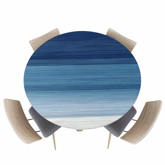Abstract Navy Blue Ombre Stripe Art Fitted Round Tablecloths Elastic Edged Table Covers 45"-54",Modern Color Line Texture Waterproof Dining Room Kitchen Table Cloth for Holiday Party Tables Decor