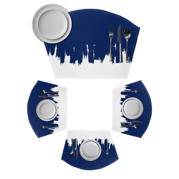 Abstract Navy Blue Round Table Placemats Set of 2 Wedge Placemats, Modern Minimalist Graffiti Artwork Place Mats for Dining Table Set Washable Mats Kitchen Decor for Indoor Outdoor Wipe Clean