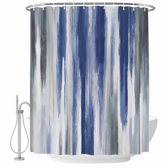 Abstract Navy Blue Shower Curtain, Waterproof Shower Curtains for Bathroom, Vintage Grey Street Painting Art Washable Fabric Bathtub Curtain Set Bath Decor with 12 Hooks 48"x72"