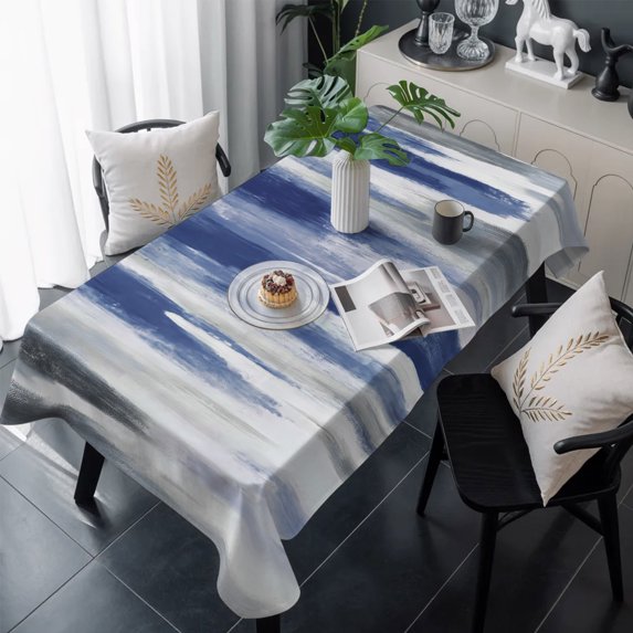 Abstract Navy Blue Table Cloth Waterproof Tablecloths, Vintage Grey Street Painting Art Tablecloth Dining Table Cover for Kitchen Party Tabletop Outdoor, Rectangle Tablecloth 60x120 Inch