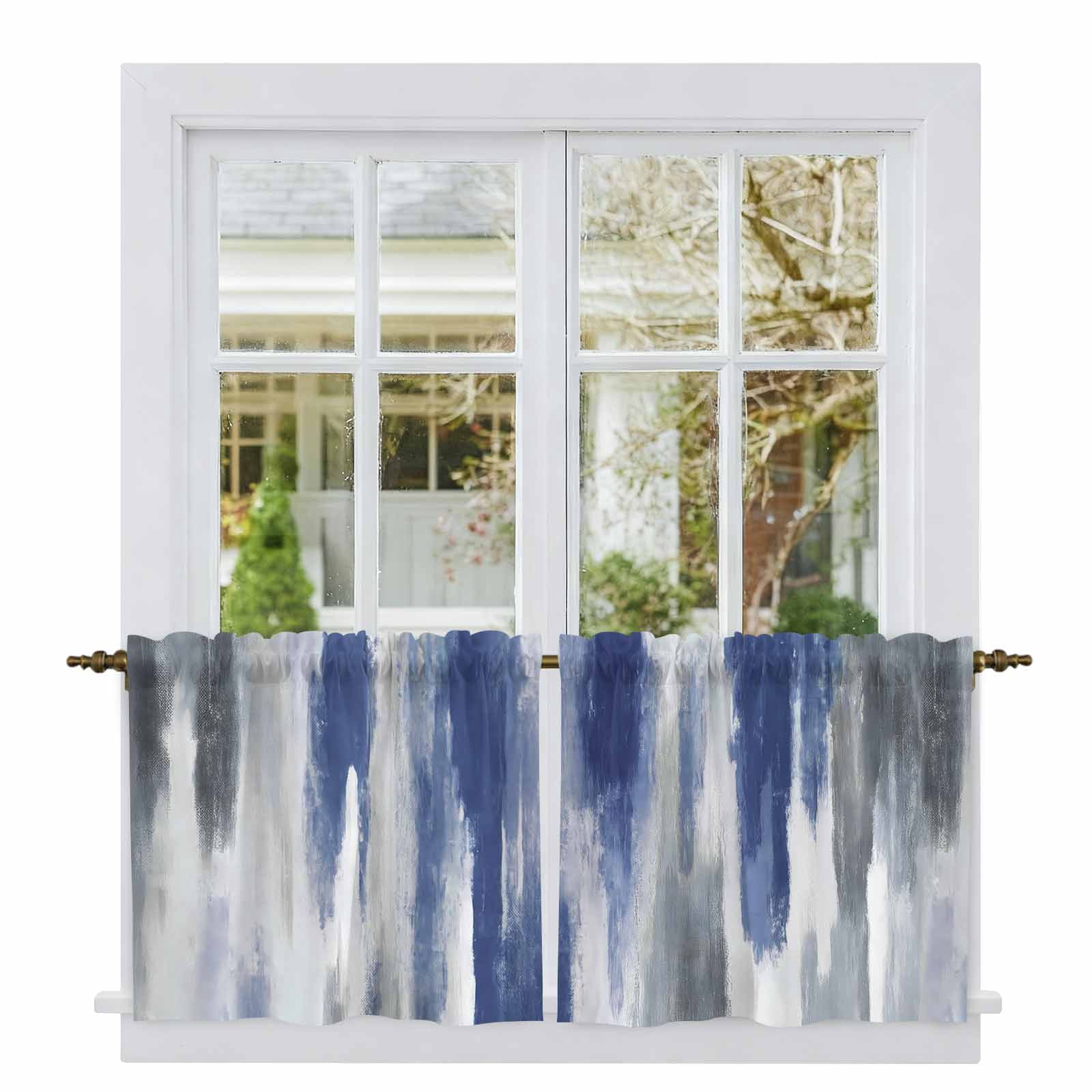 Photo inspiration: Picture Idea: Abstract Navy Blue Tier Curtains Vintage Grey Street Painting Art