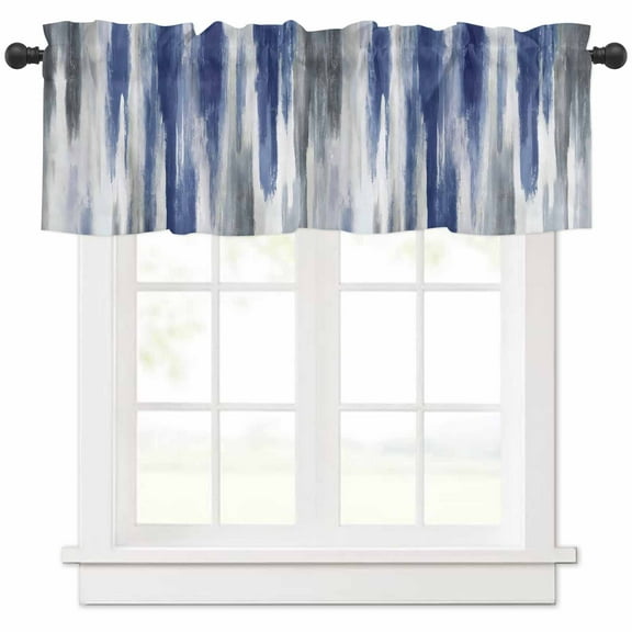 Abstract Navy Blue Valances for Windows Farmhouse Kitchen Curtains Valances Rod Pocket Valance Curtains for Kitchen Windows Vintage Grey Street Painting Art Window Valances for Bathroom 60"x18"