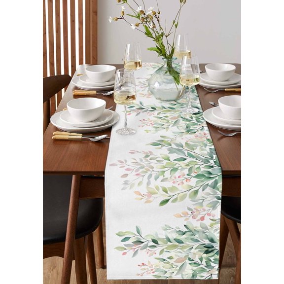 Abstract Navy Blue Wavy on Blue Table Runner 13x90in Non-Slip Cotton Linen Table Runners, Watercolor Water Ripple Dresser Scarves TableRunner for Dinner Kitchen Dining Wedding Party