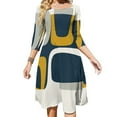 thumbnail image 1 of Abstract Navy Gold Shapes Art Flare Dress Square Neck Dress Elegant Female Fashion Printed Dress, 1 of 9