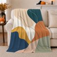 thumbnail image 1 of Abstract Navy Ochre and Clay Waves, Warm Modern Style for Art Lovers, Flowing Shape Color Pattern and Housewarming Gift, Soft Flannel Blanket for Bedroom and Living Room, Home Decor, 1 of 9
