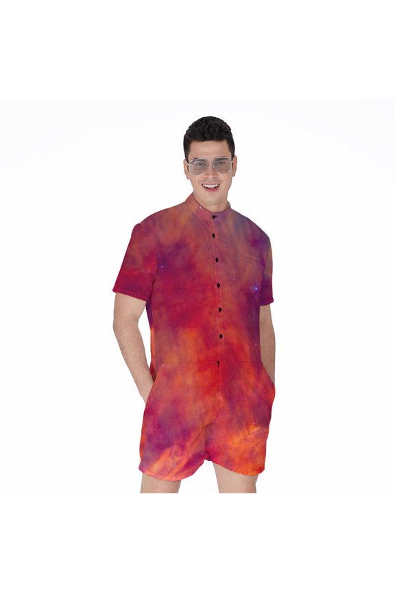 Abstract Nebula Cloud Galaxy Space Short Sleeve Men'S Rompers Casual Summer Jumpsuits Outfit