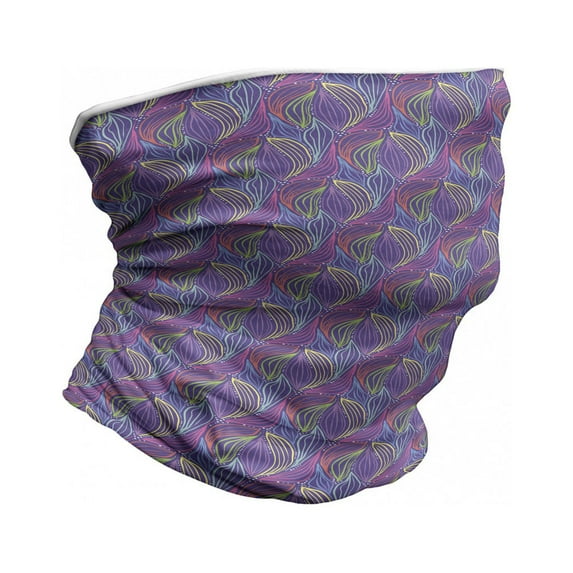 Abstract Neck Gaiter, Colorful Doodle Foliage, Unisex, Violet and Multicolor, by Ambesonne