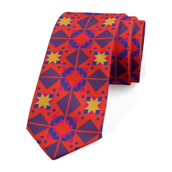Abstract Necktie, Colorful Tones Tile Motifs, Dress Tie, 3.7", Multicolor, by Ambesonne