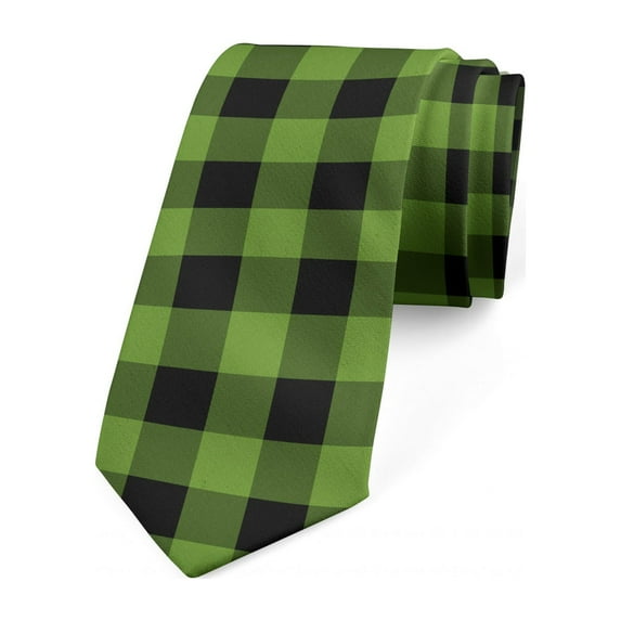 Abstract Necktie, Natural Plaid Inspired, Dress Tie, 3.7", Olive Green Grey, by Ambesonne