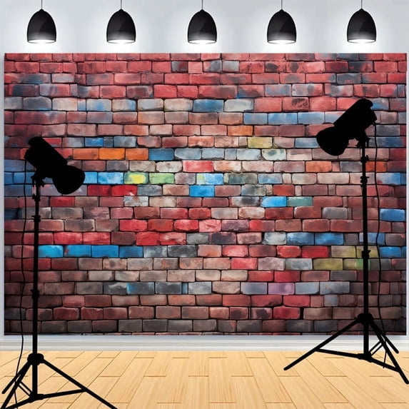 Abstract Neon Painted Brick Wall Background Damaged Rustic Texture Vibrant Graffiti Grunge Photography Backdrops BK-01