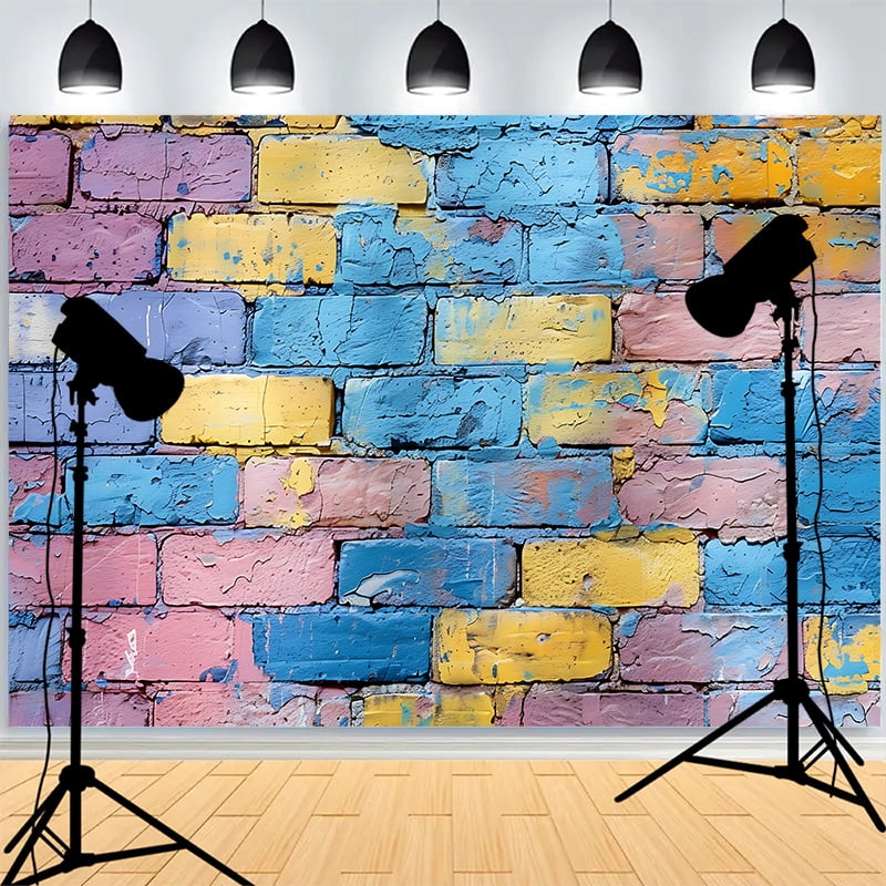 Abstract Neon Painted Brick Wall Background Damaged Rustic Texture ...