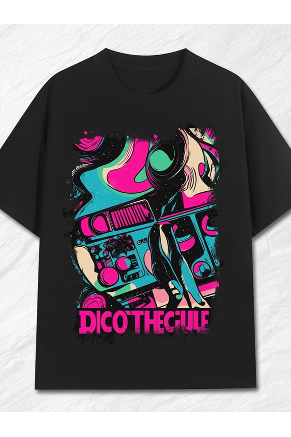 Abstract Neon Pattern Men'S Graphic T-Shirt Retro Style Printed Tee Soft and Breathable Crew Neck 100% Cotton 220g Short Sleeve Perfect for Party Nights