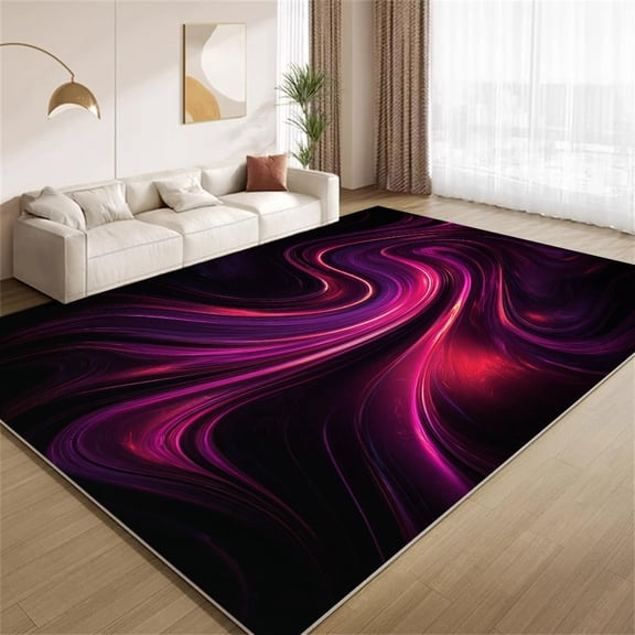 Abstract Neon Wave Area Rugs, Black Pink Gradient Carpet, Washable Non Slip Low Pile Soft Rug for Bedroom Living Room Decor Mat 2ftx3ft