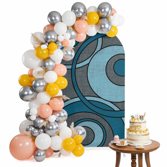 Abstract Nested Rings Arch Backdrop Cover 4FT Blue White Concentric Circle Gray Spandex Fitted Arch Covers Stretchy Backdrop Decoration for Wedding Birthday Graduation Party