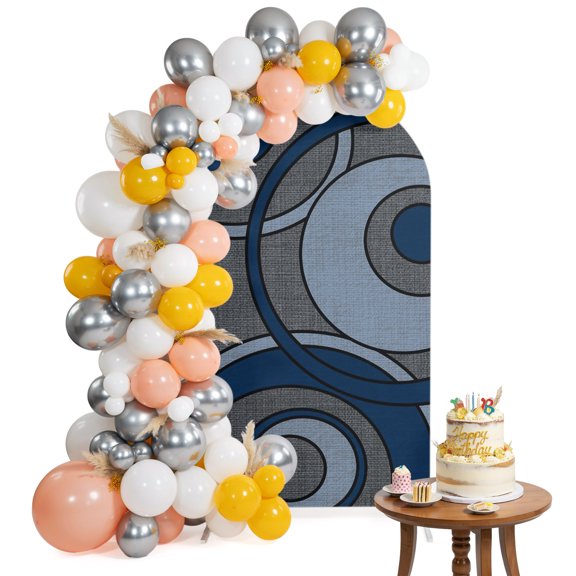 Abstract Nested Rings Arch Backdrop Cover 4FT Cool-tone Blue White Concentric Circle Spandex Fitted Arch Covers Stretchy Backdrop Decoration for Wedding Birthday Graduation Party