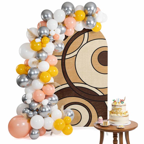 Abstract Nested Rings Arch Backdrop Cover 4FT Retro Brown Cream Concentric Circles Spandex Fitted Arch Covers Stretchy Backdrop Decoration for Wedding Birthday Graduation Party