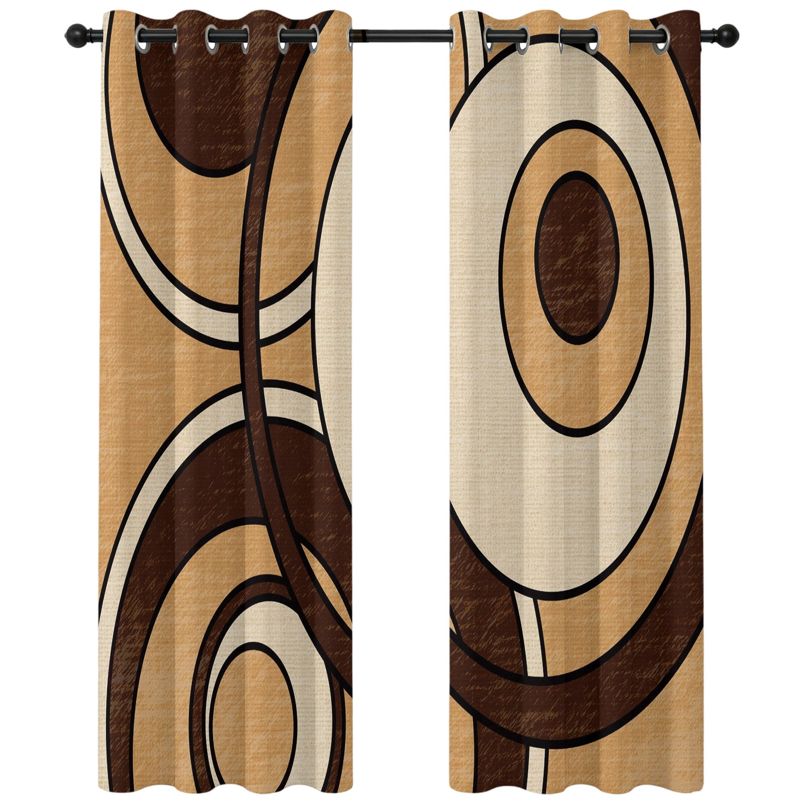Abstract Nested Rings Blackout Curtains 63 Inches Long, Retro Brown ...