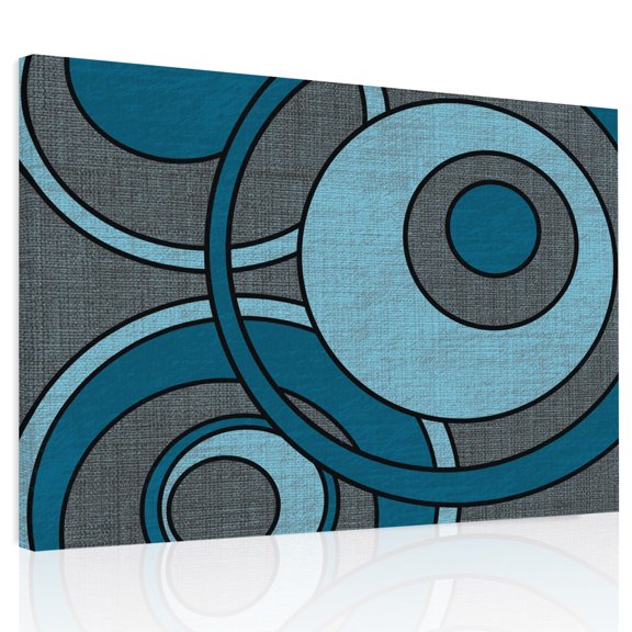 Abstract Nested Rings Canvas Print Wall Art, Blue White Concentric Circle Gray Wall Decor Framed Artwork Paintings Pictures for Living Room Bedroom Stretched Ready to Hang, 24" x 32"