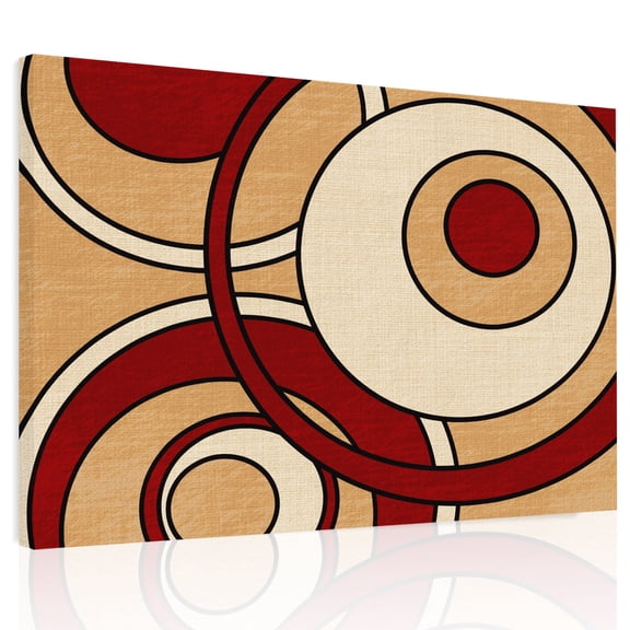 Abstract Nested Rings Canvas Print Wall Art, Retro Red Cream Concentric Circles Wall Decor Framed Artwork Paintings Pictures for Living Room Bedroom Stretched Ready to Hang, 12" x 16"