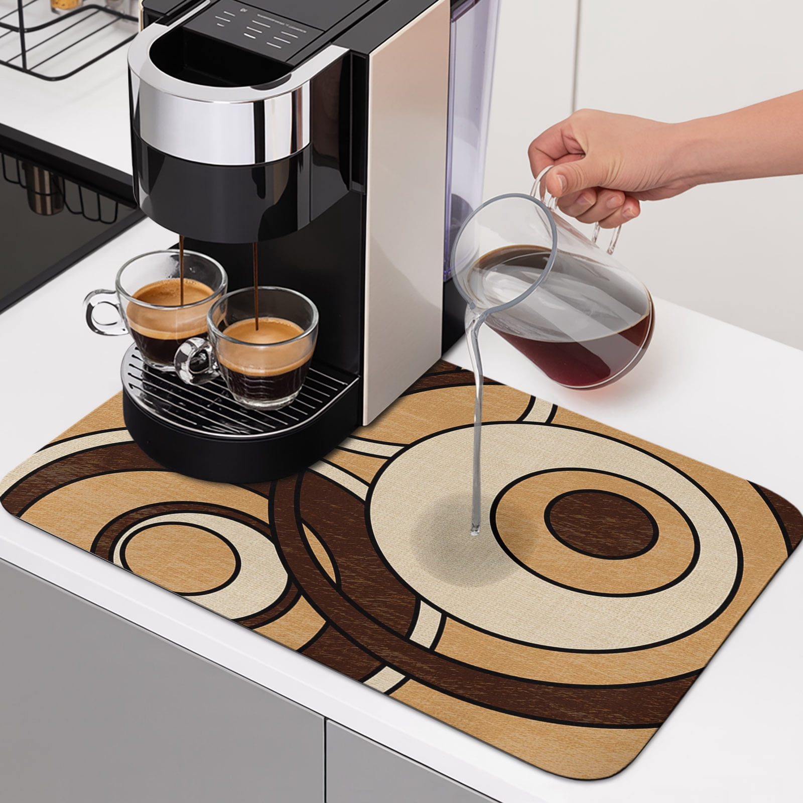 Abstract Nested Rings Dish Drying Mats for Kitchen Counter, Retro Brown ...