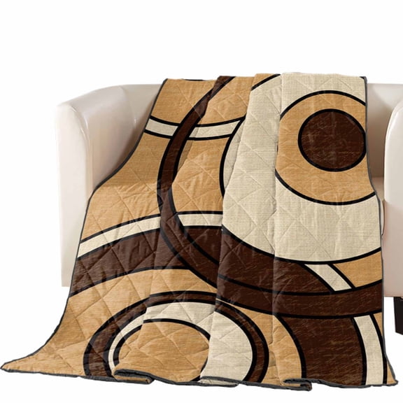 Abstract Nested Rings Quilted Comforters Cooling Blanket Queen Size, Retro Brown Cream Concentric Circles Cold Comfort for Hot Sleepers Lightweight Air Conditioning Quilt Blanket for Bed