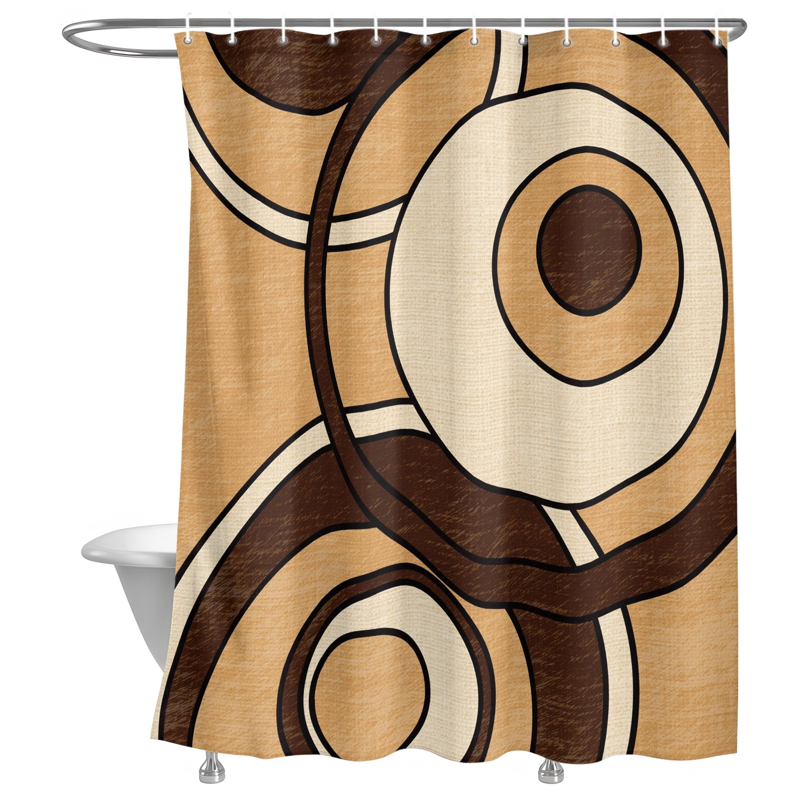 Abstract Nested Rings Shower Curtain, Retro Brown Cream Concentric ...