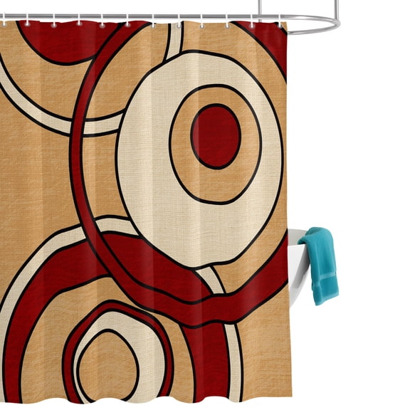 Abstract Nested Rings Shower Curtain, Retro Red Cream Concentric Circles Waterproof Shower Curtain Set with 12 Hooks Lightweight Bath Curtains Fabric Bathroom Decor 72x72 Inches