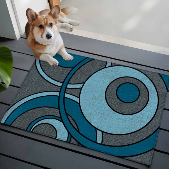 Abstract Nested Rings Small Area Rugs 2x3 Blue White Concentric Circle Gray Entryway Rugs Washable Door Mat, Low-Profile Area Rugs Non Slip Floor Carpet for Living Room Bedroom Home Office